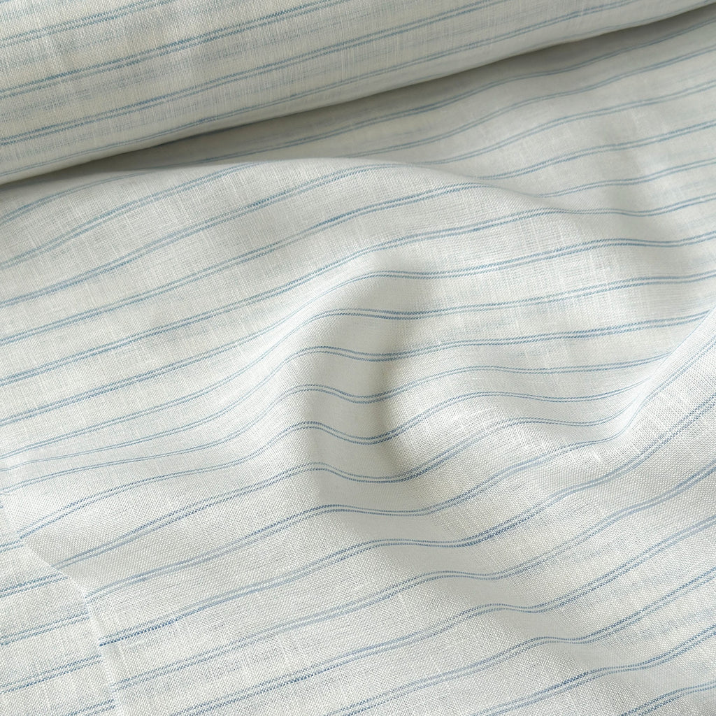 Premium Linen Stripes & Checks Fabric Pure White & Baby Blue Stripes 60 LEA Linen Fabric