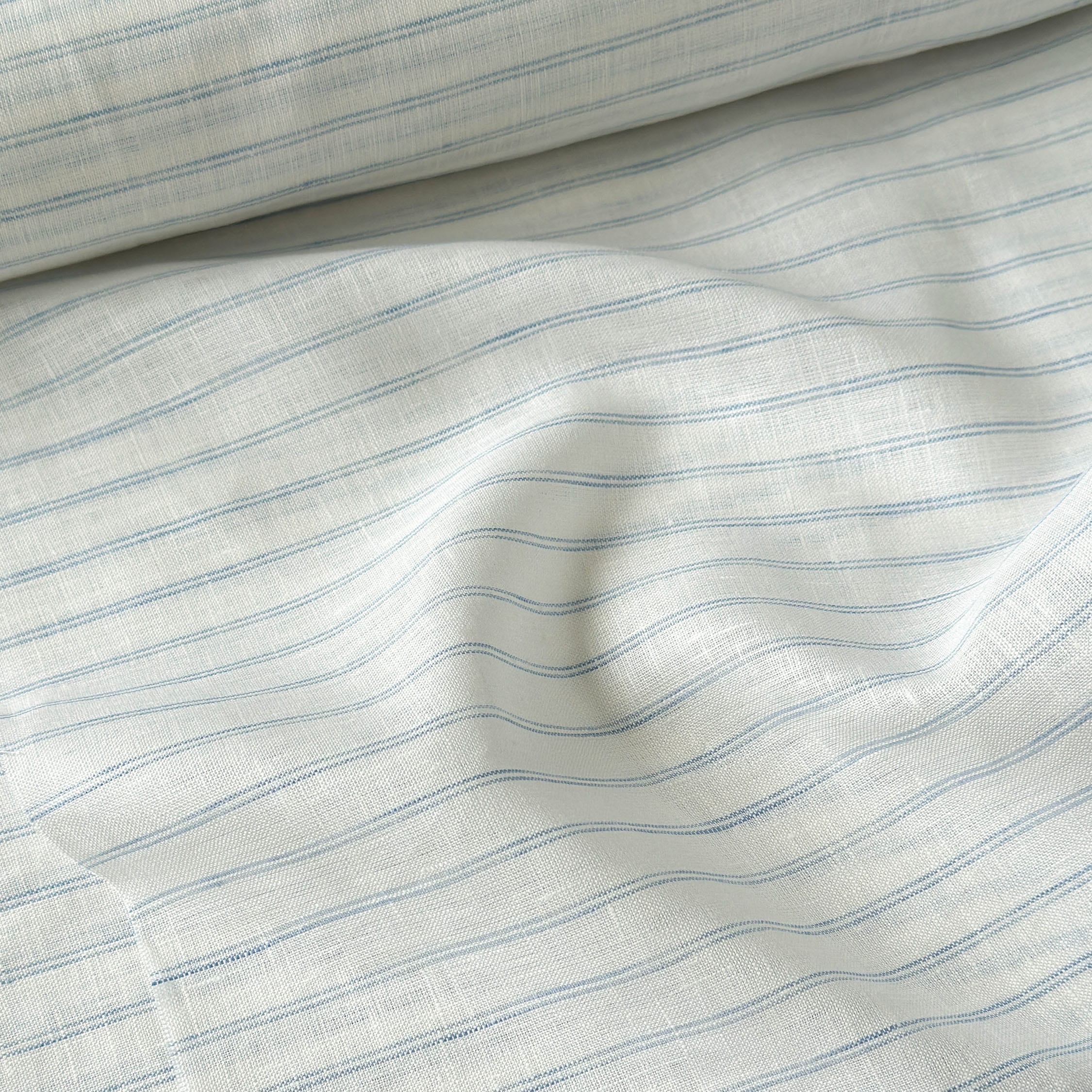 Premium Linen Stripes & Checks Fabric Pure White & Baby Blue Stripes 60 LEA Linen Fabric