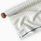Premium Linen Stripes & Checks Fabric Pure White & Beige-Blue Checks 60 LEA Linen Fabric