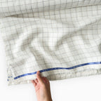 Premium Linen Stripes & Checks Fabric Pure White & Beige-Blue Checks 60 LEA Linen Fabric