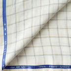 Premium Linen Stripes & Checks Fabric Pure White & Beige-Blue Checks 60 LEA Linen Fabric