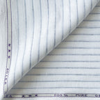 Premium Linen Stripes & Checks Fabric Pure White & Blue-Black Stripes 60 LEA Linen Fabric