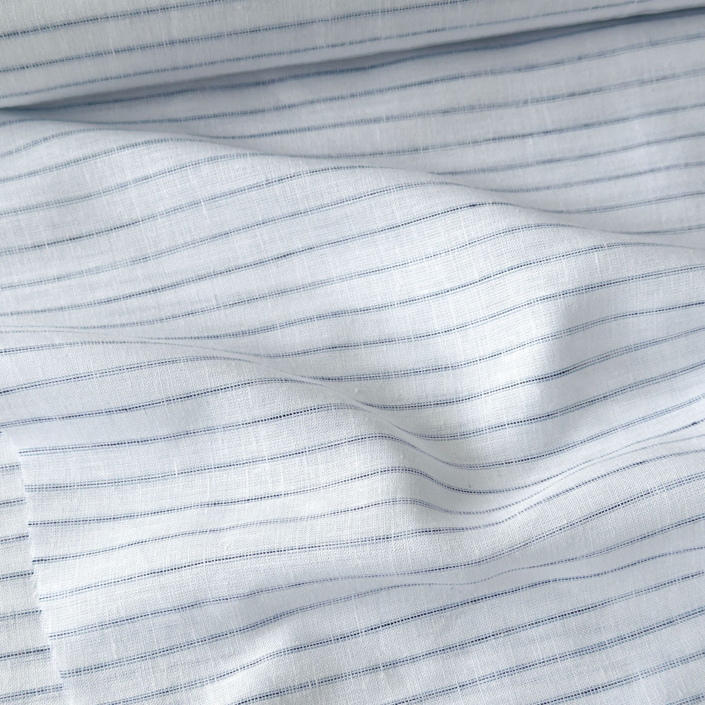 Premium Linen Stripes & Checks Fabric Pure White & Blue-Black Stripes 60 LEA Linen Fabric