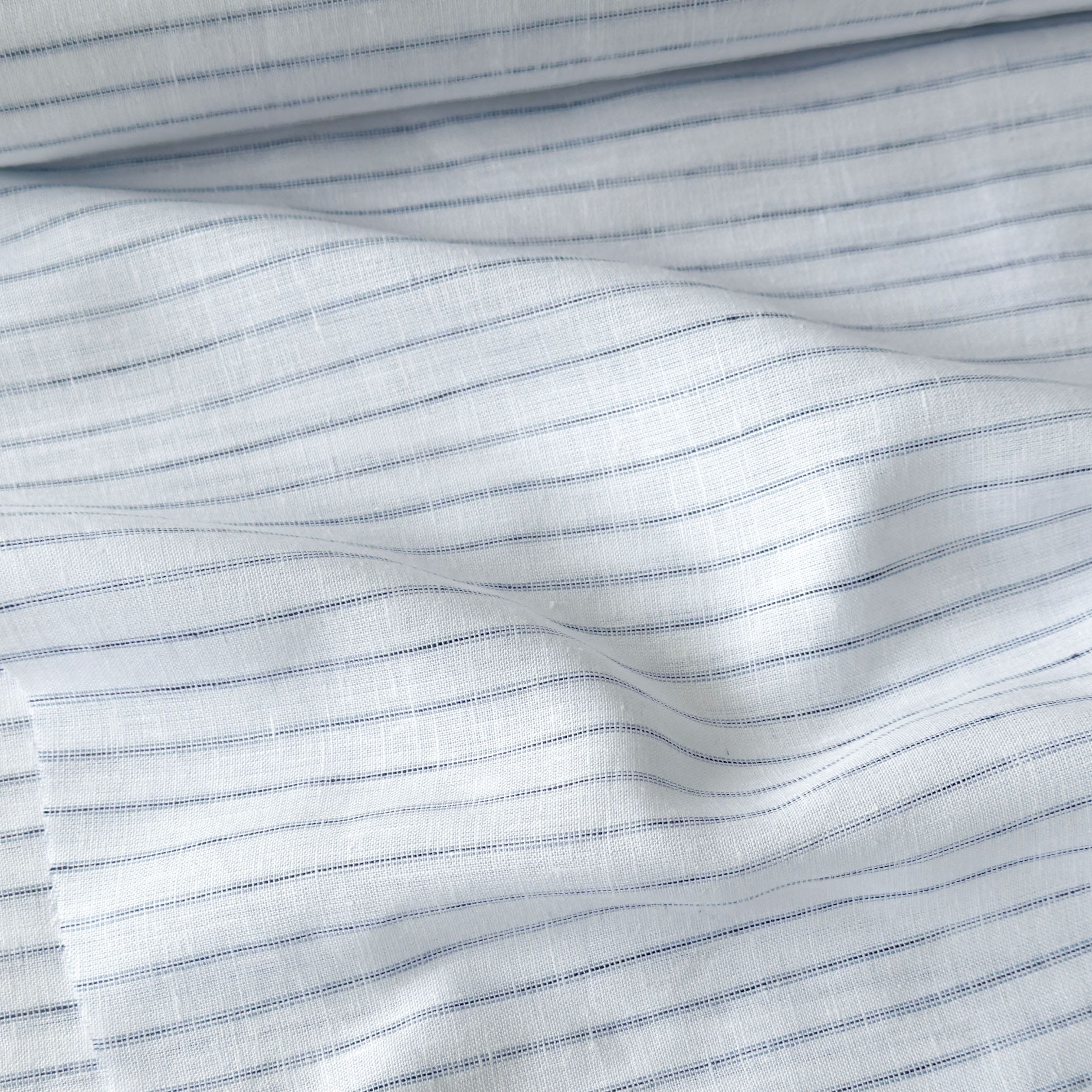 Premium Linen Stripes & Checks Fabric Pure White & Blue-Black Stripes 60 LEA Linen Fabric