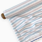 Premium Linen Stripes & Checks Fabric Pure White & Blue-Brown Stripes 60 LEA Linen Fabric