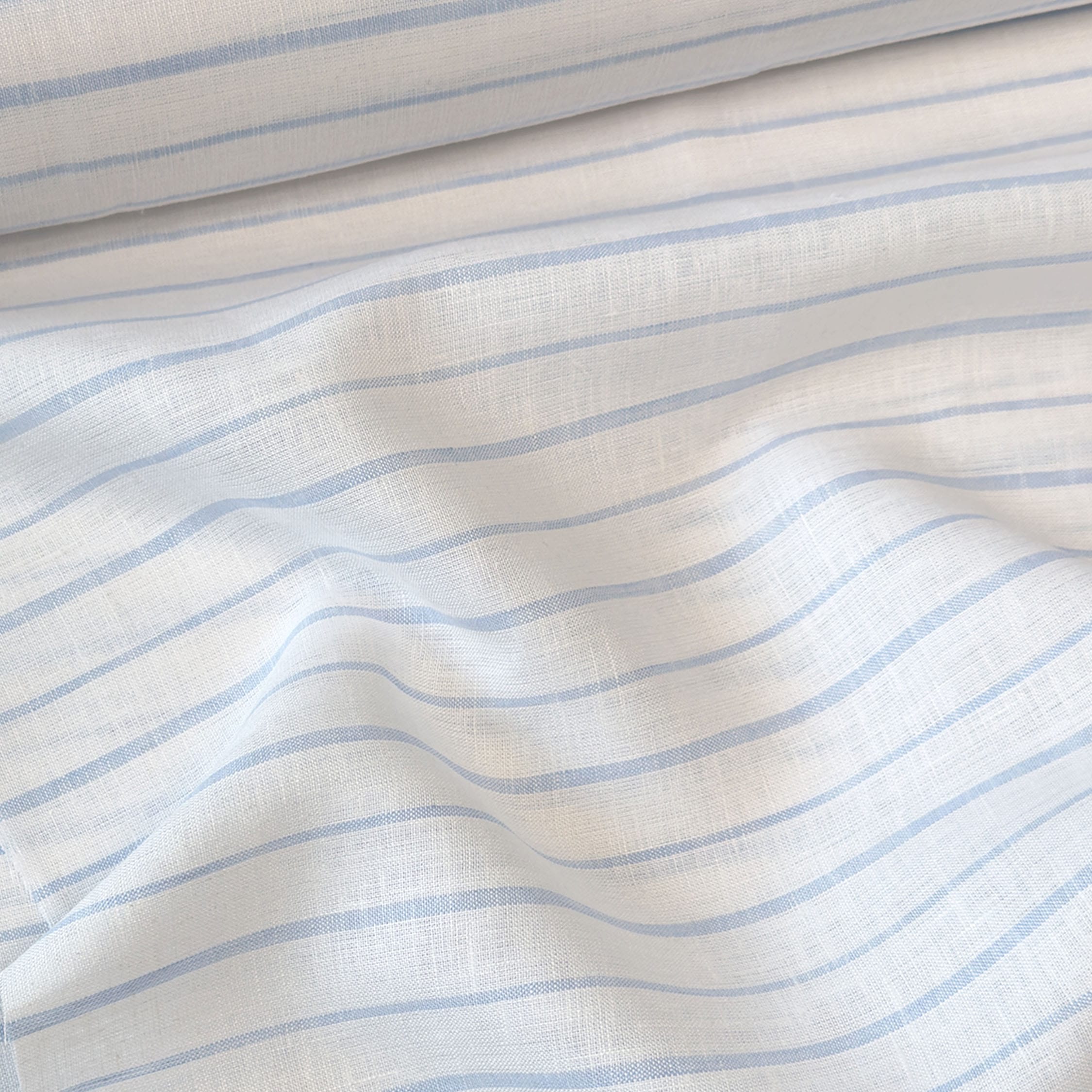 Premium Linen Stripes & Checks Fabric Pure White & Blue Stripes 60 LEA Linen Fabric