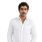 Premium Linen Stripes & Checks Fabric Pure White & Blue Stripes 60 LEA Linen Fabric
