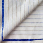 Premium Linen Stripes & Checks Fabric Pure White & Brown-Blue Stripes 60 LEA Linen Fabric