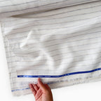 Premium Linen Stripes & Checks Fabric Pure White & Brown-Blue Stripes 60 LEA Linen Fabric