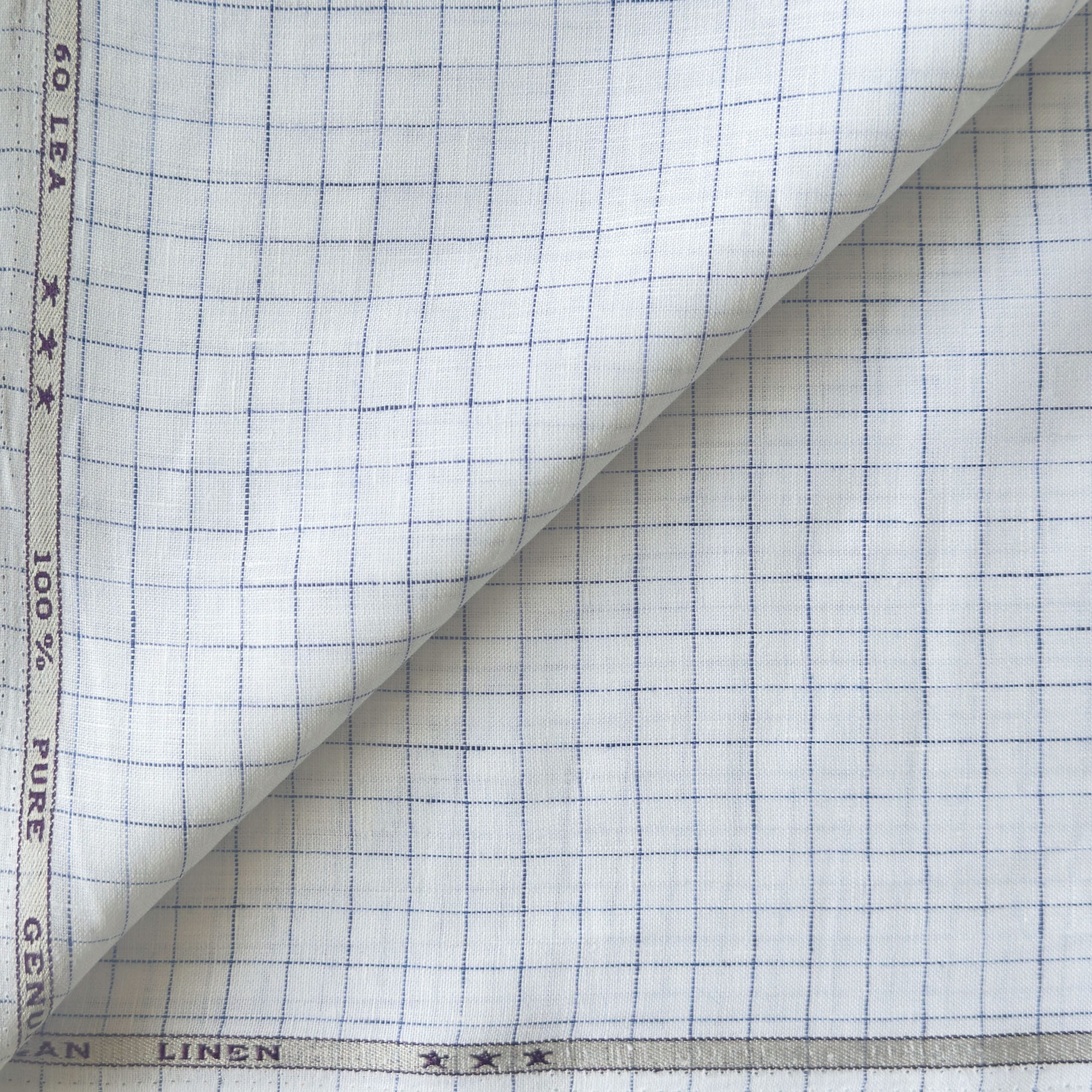 Premium Linen Stripes & Checks Fabric Pure White & Dark Blue Checks 60 LEA Linen Fabric