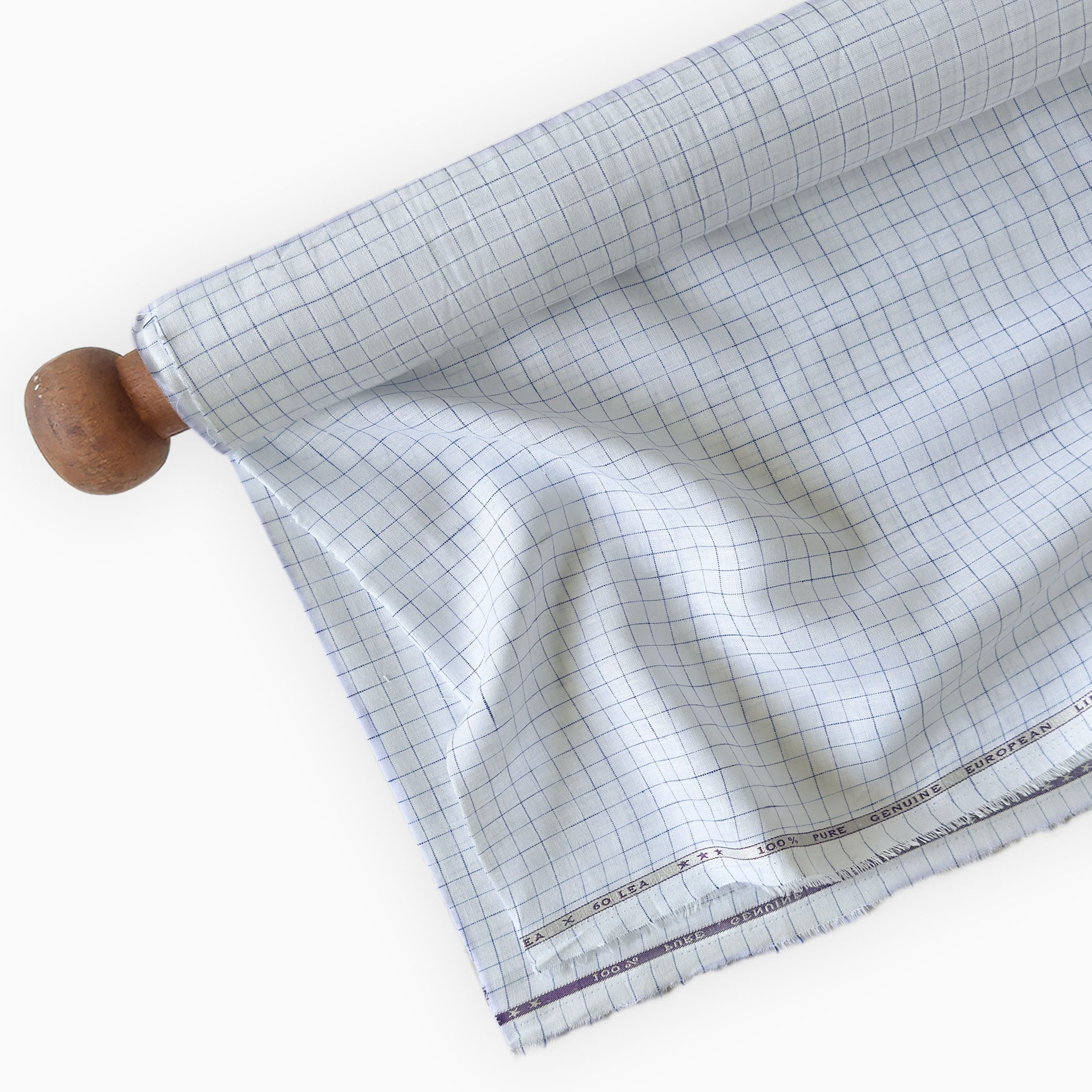 Premium Linen Stripes & Checks Fabric Pure White & Dark Blue Checks 60 LEA Linen Fabric