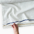 Premium Linen Stripes & Checks Fabric Pure White & Dark Green Checks 60 LEA Linen Fabric