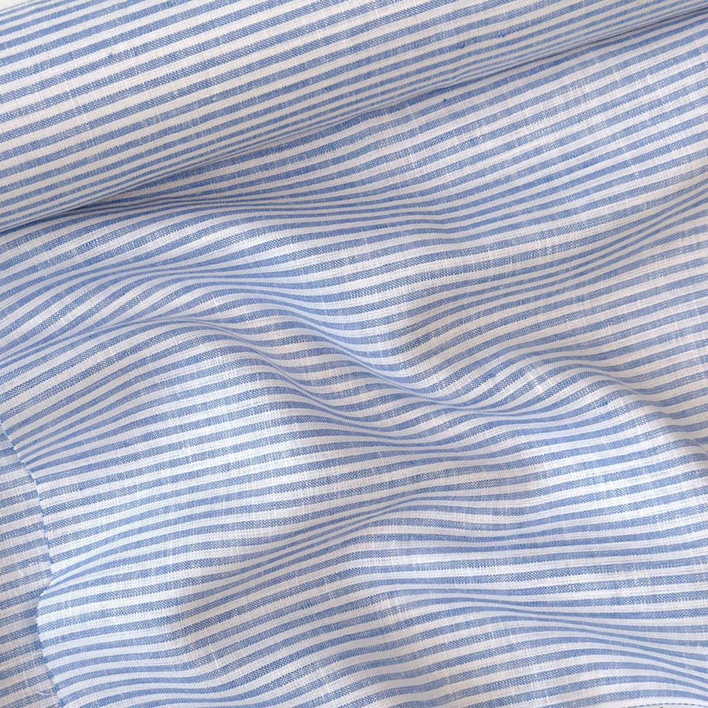 Premium Linen Stripes & Checks Fabric Pure White & Denim Blue Stripes 60 LEA Linen Fabric