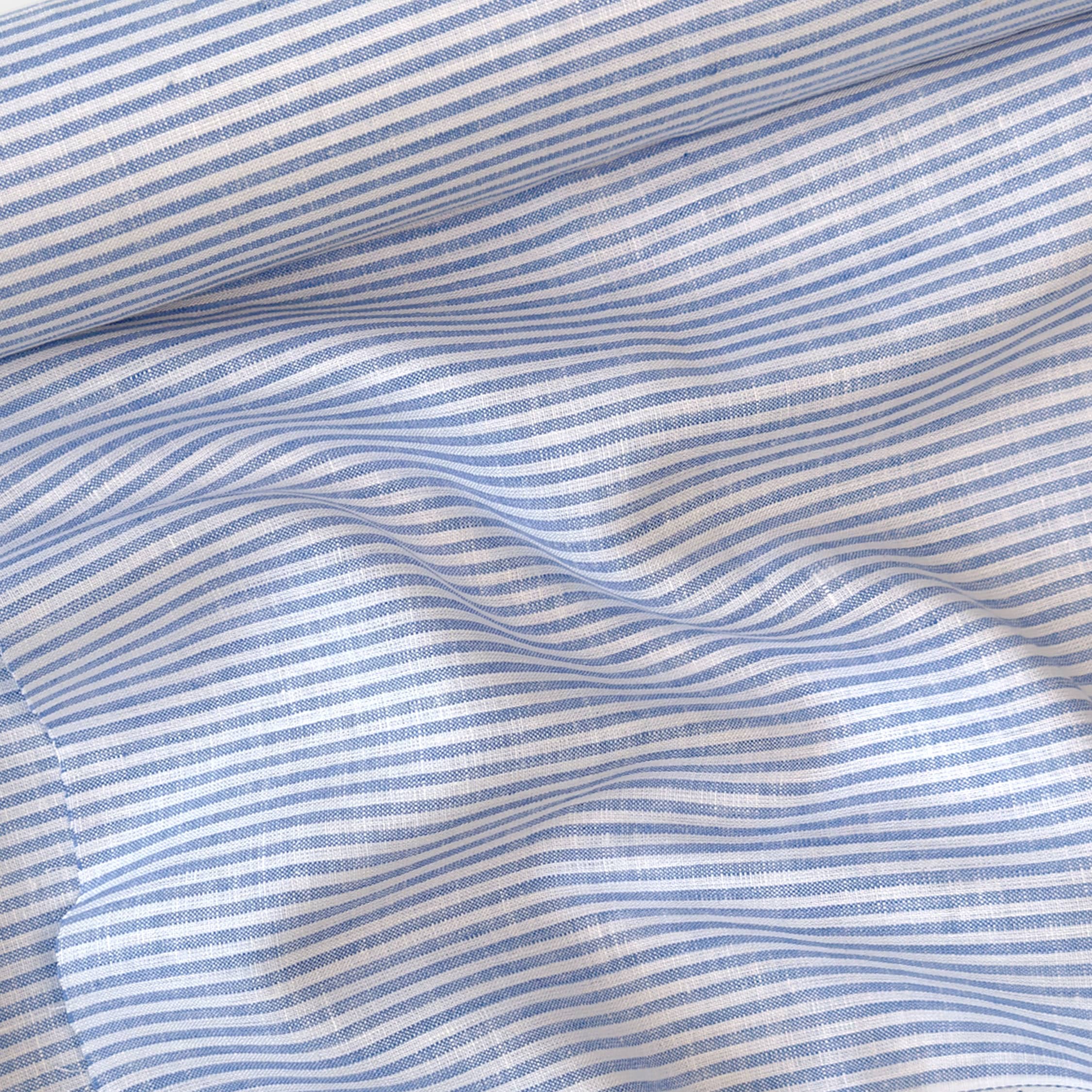 Premium Linen Stripes & Checks Fabric Pure White & Denim Blue Stripes 60 LEA Linen Fabric