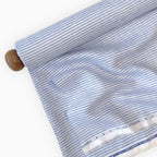 Premium Linen Stripes & Checks Fabric Pure White & Denim Blue Stripes 60 LEA Linen Fabric