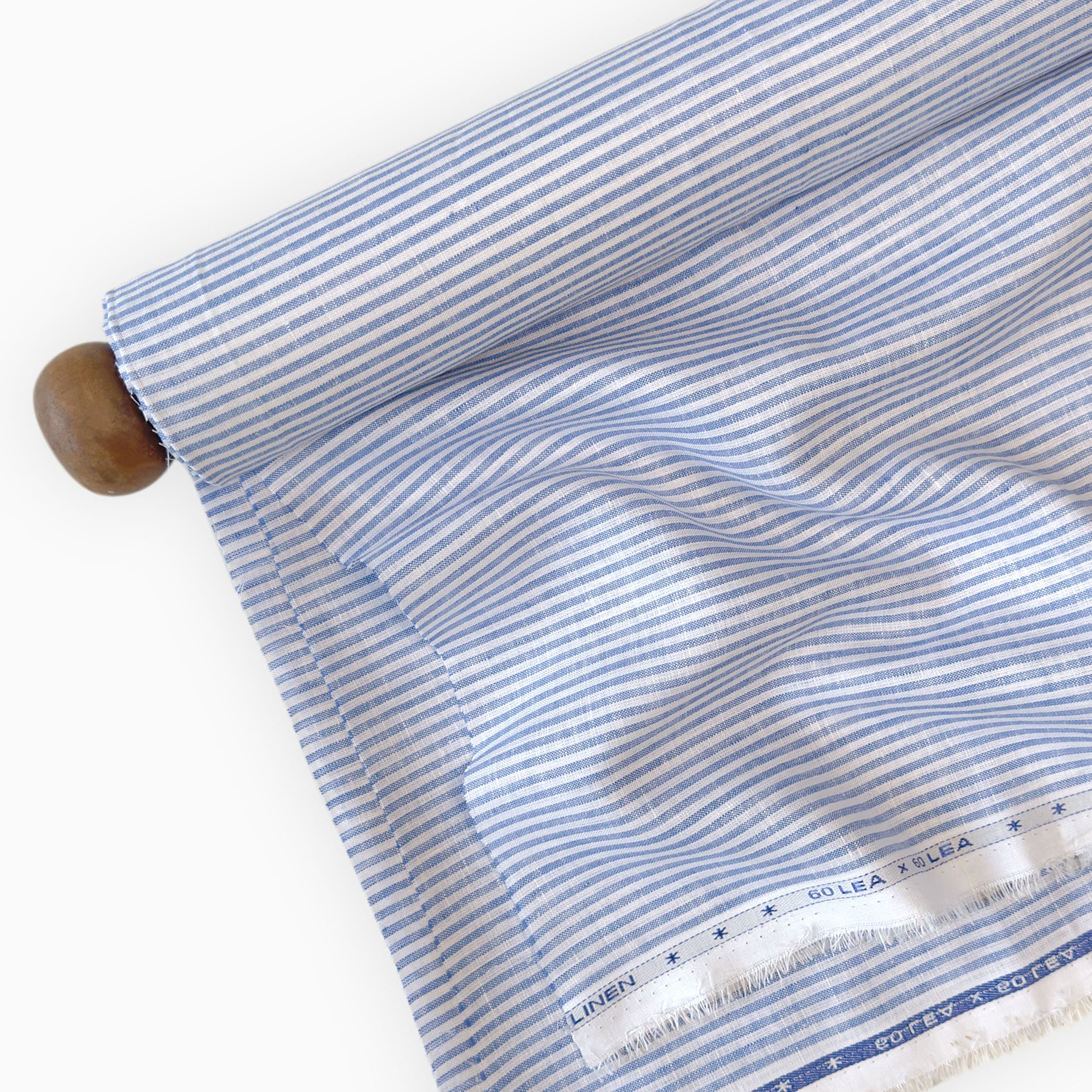 Premium Linen Stripes & Checks Fabric Pure White & Denim Blue Stripes 60 LEA Linen Fabric