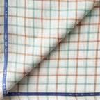 Premium Linen Stripes & Checks Fabric Pure White & Green-Brown Checks 60 LEA Linen Fabric