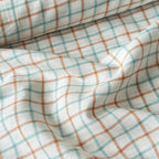 Premium Linen Stripes & Checks Fabric Pure White & Green-Brown Checks 60 LEA Linen Fabric