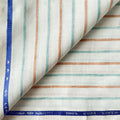 Premium Linen Stripes & Checks Fabric Pure White & Green-Brown Stripes 60 LEA Linen Fabric