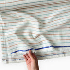 Premium Linen Stripes & Checks Fabric Pure White & Green-Brown Stripes 60 LEA Linen Fabric