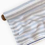 Premium Linen Stripes & Checks Fabric Pure White & Grey-Blue Stripes 60 LEA Linen Fabric