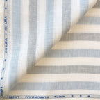 Premium Linen Stripes & Checks Fabric Pure White & Grey-Blue Stripes 60 LEA Linen Fabric
