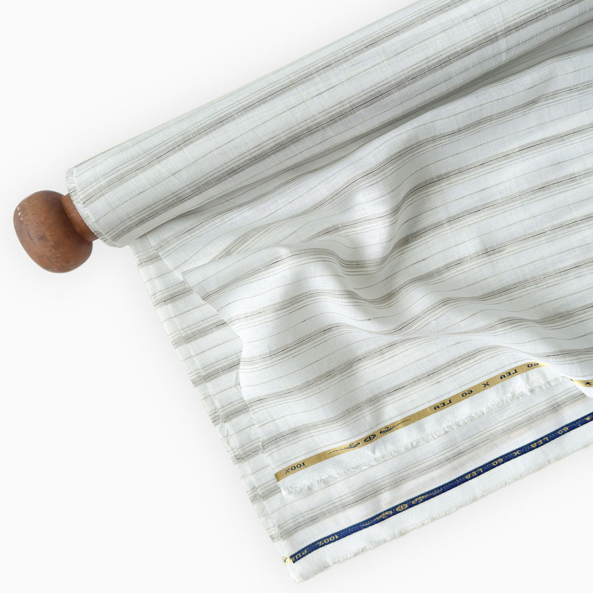 Premium Linen Stripes & Checks Fabric Pure White & Grey Stripes 60 LEA Linen Fabric
