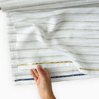 Premium Linen Stripes & Checks Fabric Pure White & Grey Stripes 60 LEA Linen Fabric