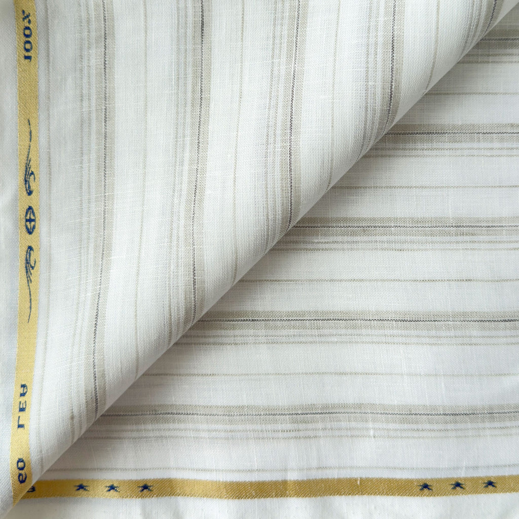 Premium Linen Stripes & Checks Fabric Pure White & Grey Stripes 60 LEA Linen Fabric