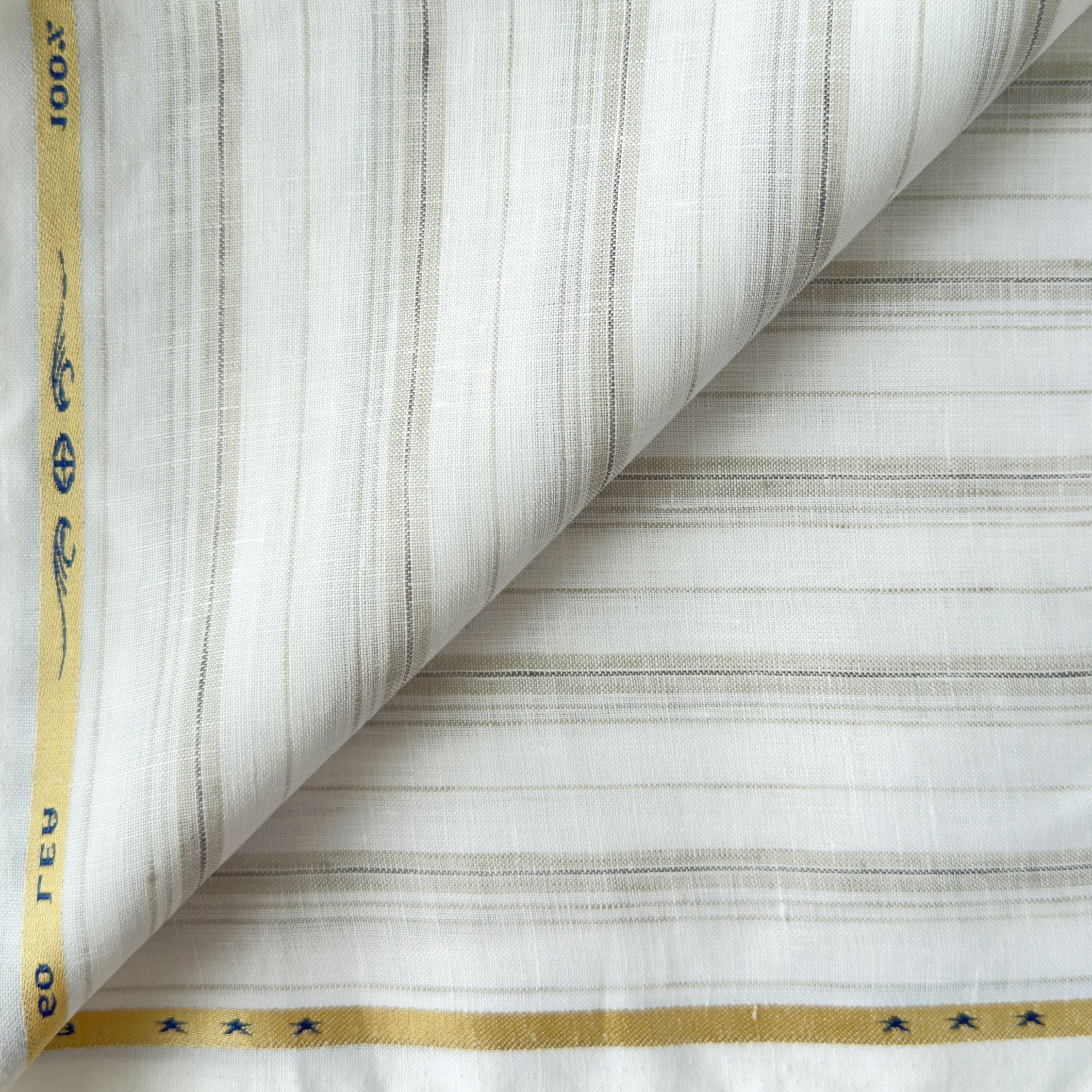 Premium Linen Stripes & Checks Fabric Pure White & Grey Stripes 60 LEA Linen Fabric