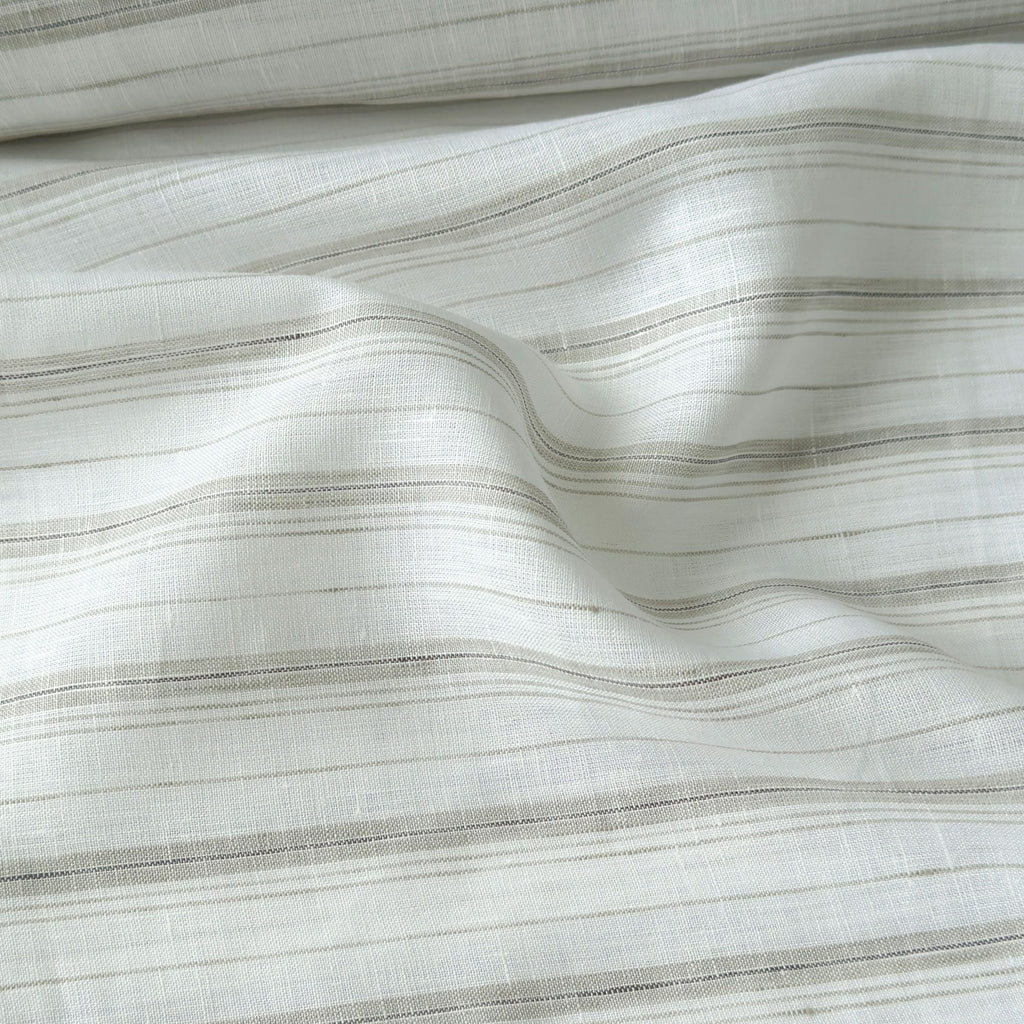 Premium Linen Stripes & Checks Fabric Pure White & Grey Stripes 60 LEA Linen Fabric