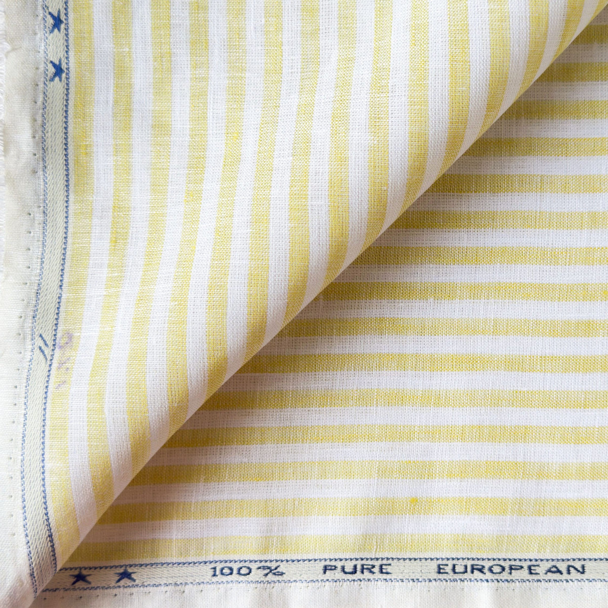 Premium Linen Stripes & Checks Fabric Pure White & Mango Yellow Stripes 60 LEA Linen Fabric