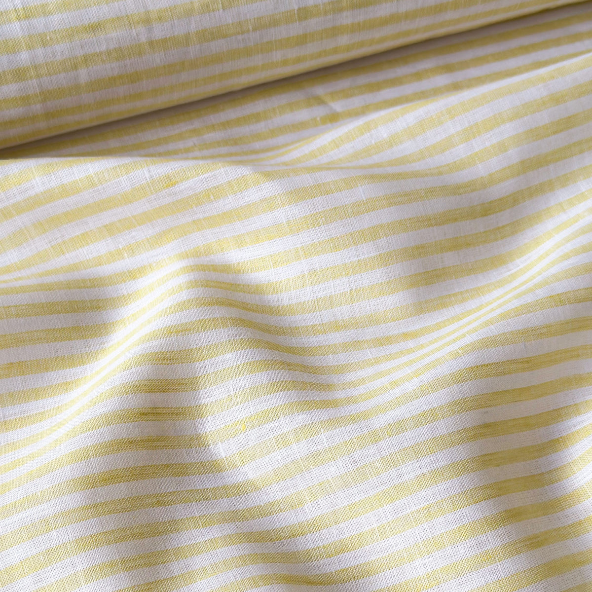 Premium Linen Stripes & Checks Fabric Pure White & Mango Yellow Stripes 60 LEA Linen Fabric