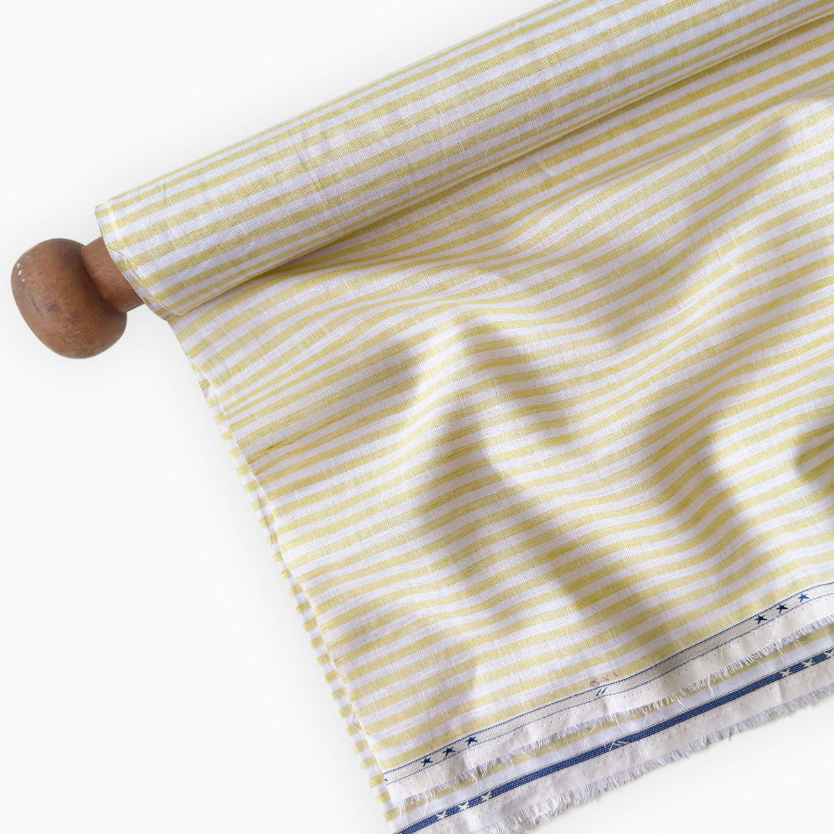 Premium Linen Stripes & Checks Fabric Pure White & Mango Yellow Stripes 60 LEA Linen Fabric