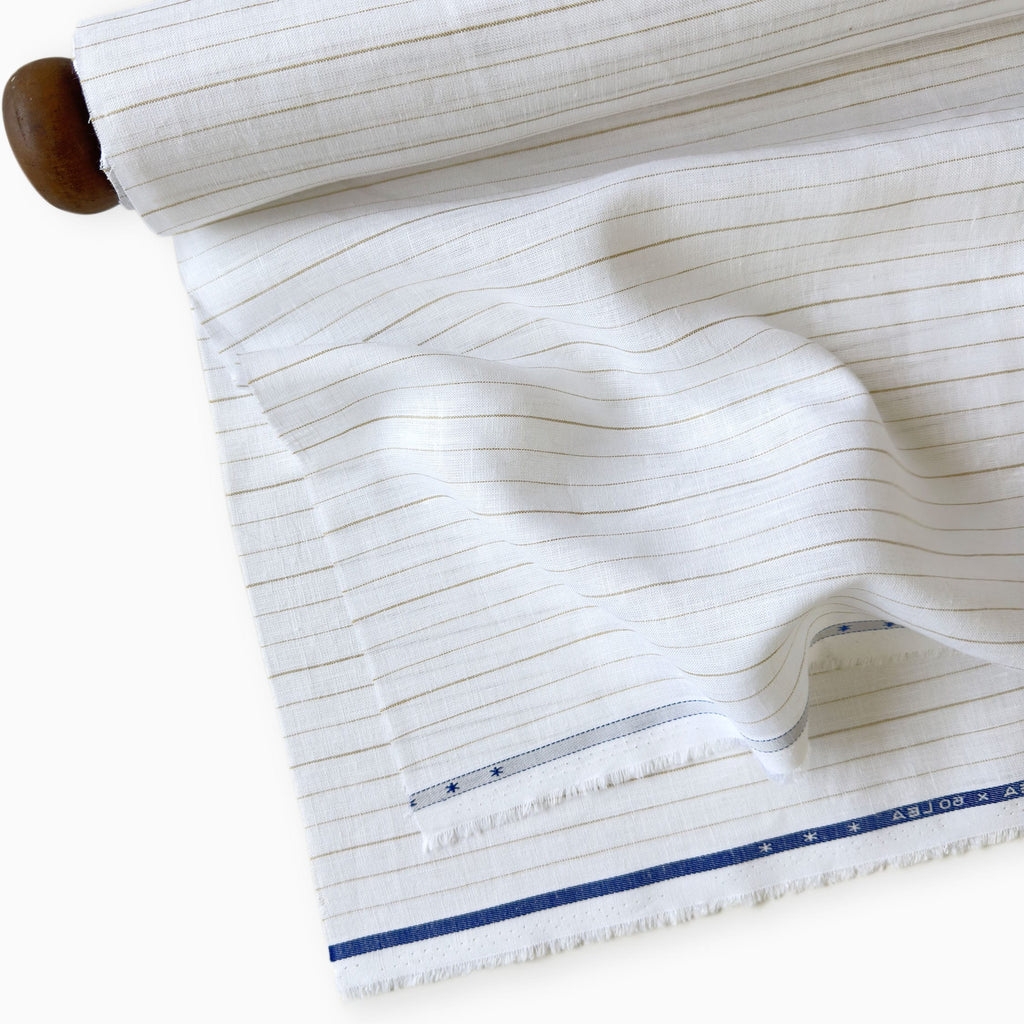 Premium Linen Stripes & Checks Fabric Pure White & Mustard Stripes 60 LEA Linen Fabric