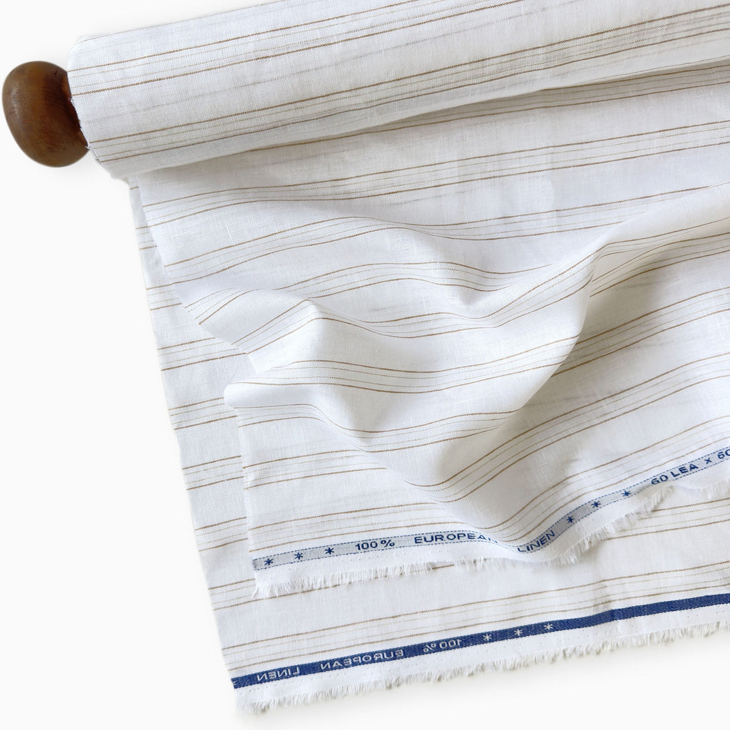 Premium Linen Stripes & Checks Fabric Pure White & Mustard Stripes 60 LEA Linen Fabric