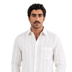 Premium Linen Stripes & Checks Fabric Pure White & Mustard Stripes 60 LEA Linen Fabric