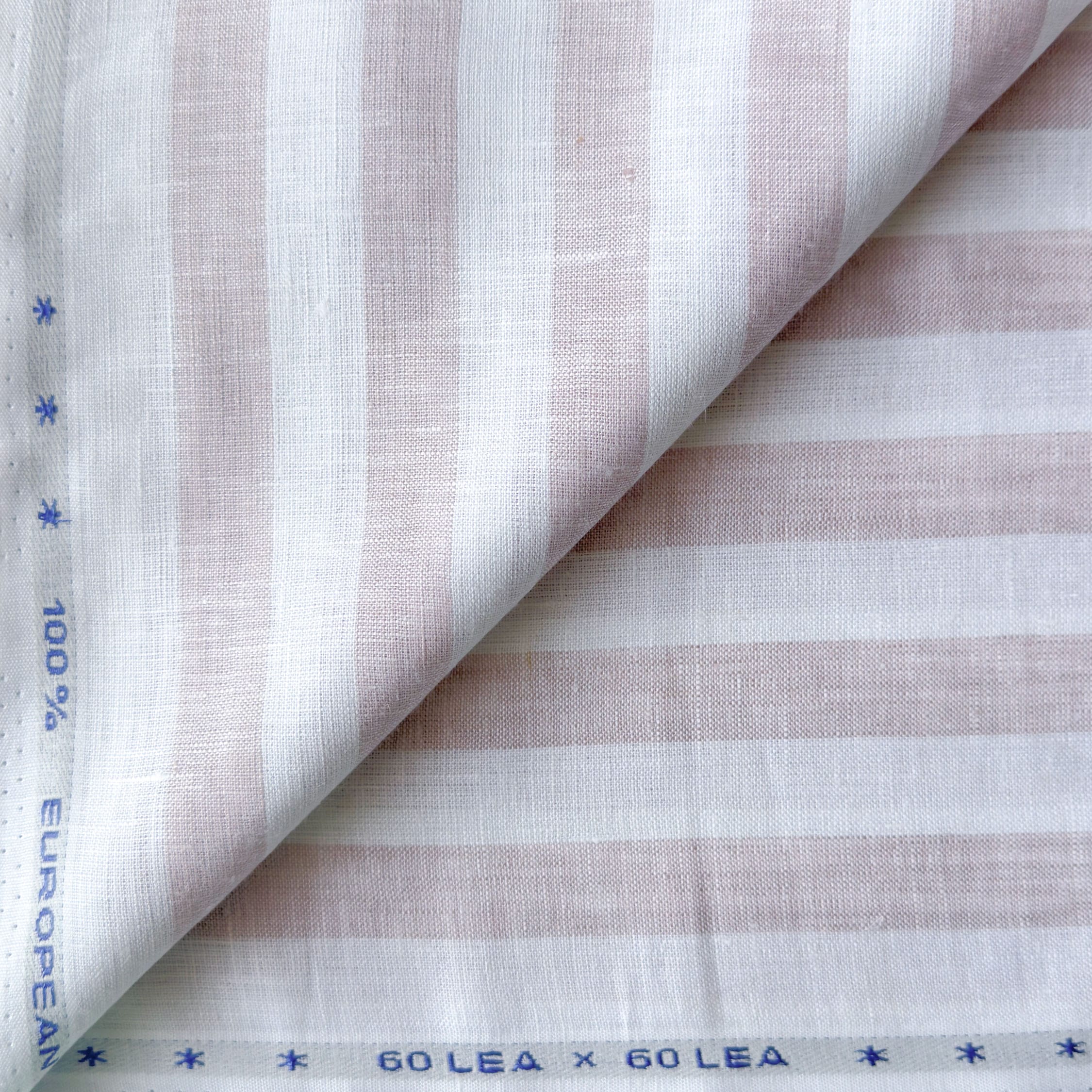 Premium Linen Stripes & Checks Fabric Pure White & Rose Brown Stripes 60 LEA Linen Fabric