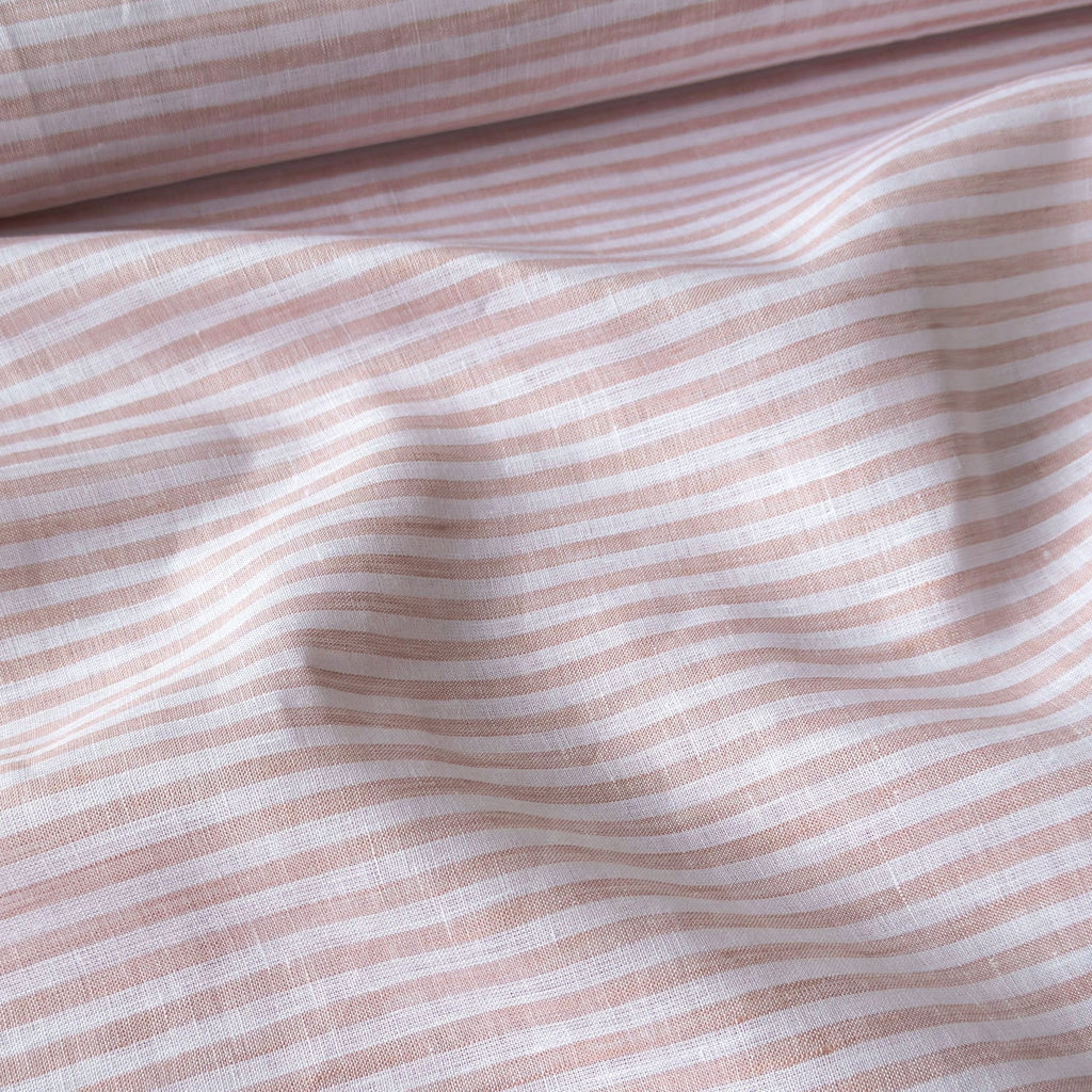 Premium Linen Stripes & Checks Fabric Pure White & Salmon Peach Stripes 60 LEA Linen Fabric