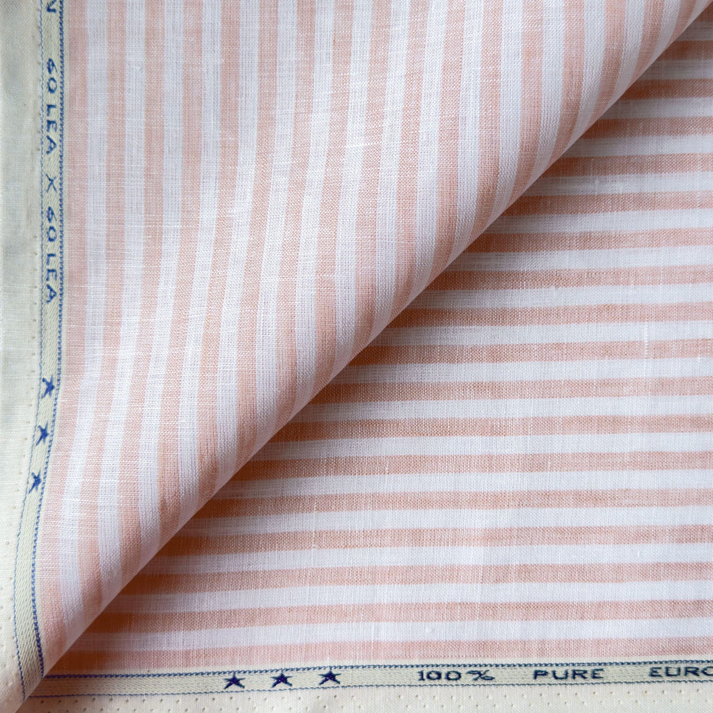 Premium Linen Stripes & Checks Fabric Pure White & Salmon Peach Stripes 60 LEA Linen Fabric