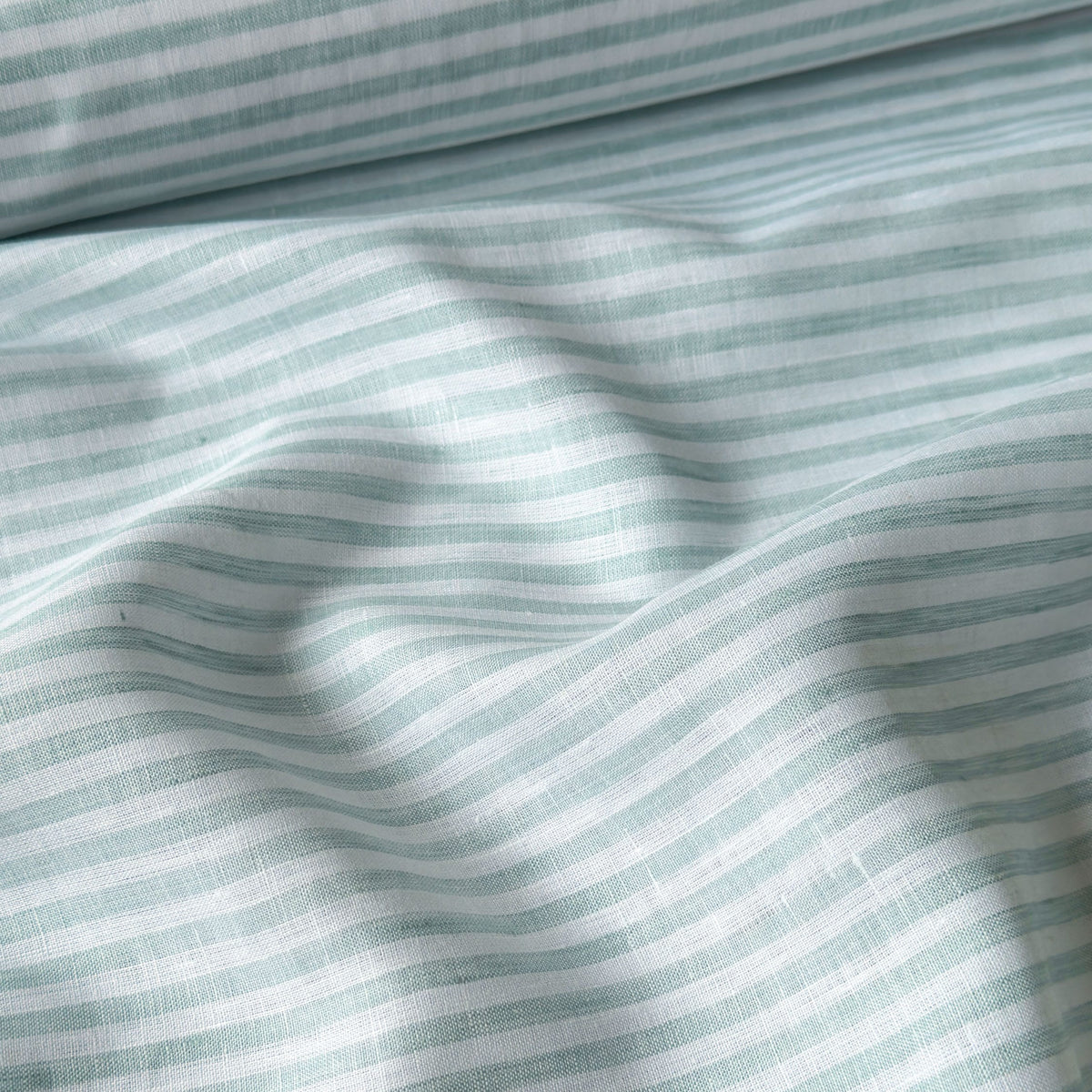 Premium Linen Stripes & Checks Fabric Pure White & Sea Green Stripes 60 LEA Linen Fabric