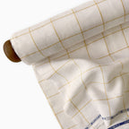 Premium Linen Stripes & Checks Fabric Pure White & Yellow Checks 60 LEA Linen Fabric