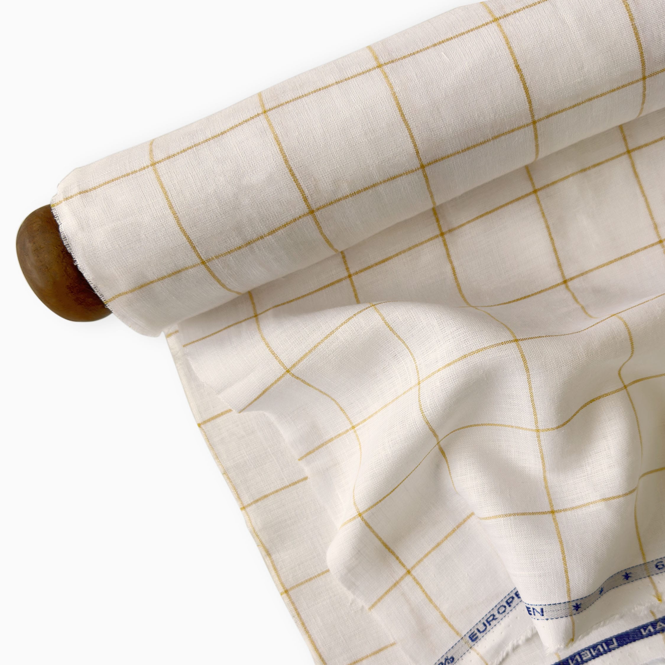 Premium Linen Stripes & Checks Fabric Pure White & Yellow Checks 60 LEA Linen Fabric