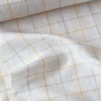 Premium Linen Stripes & Checks Fabric Pure White & Yellow-Grey Checks 60 LEA Linen Fabric