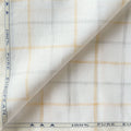 Premium Linen Stripes & Checks Fabric Pure White & Yellow-Grey Checks 60 LEA Linen Fabric