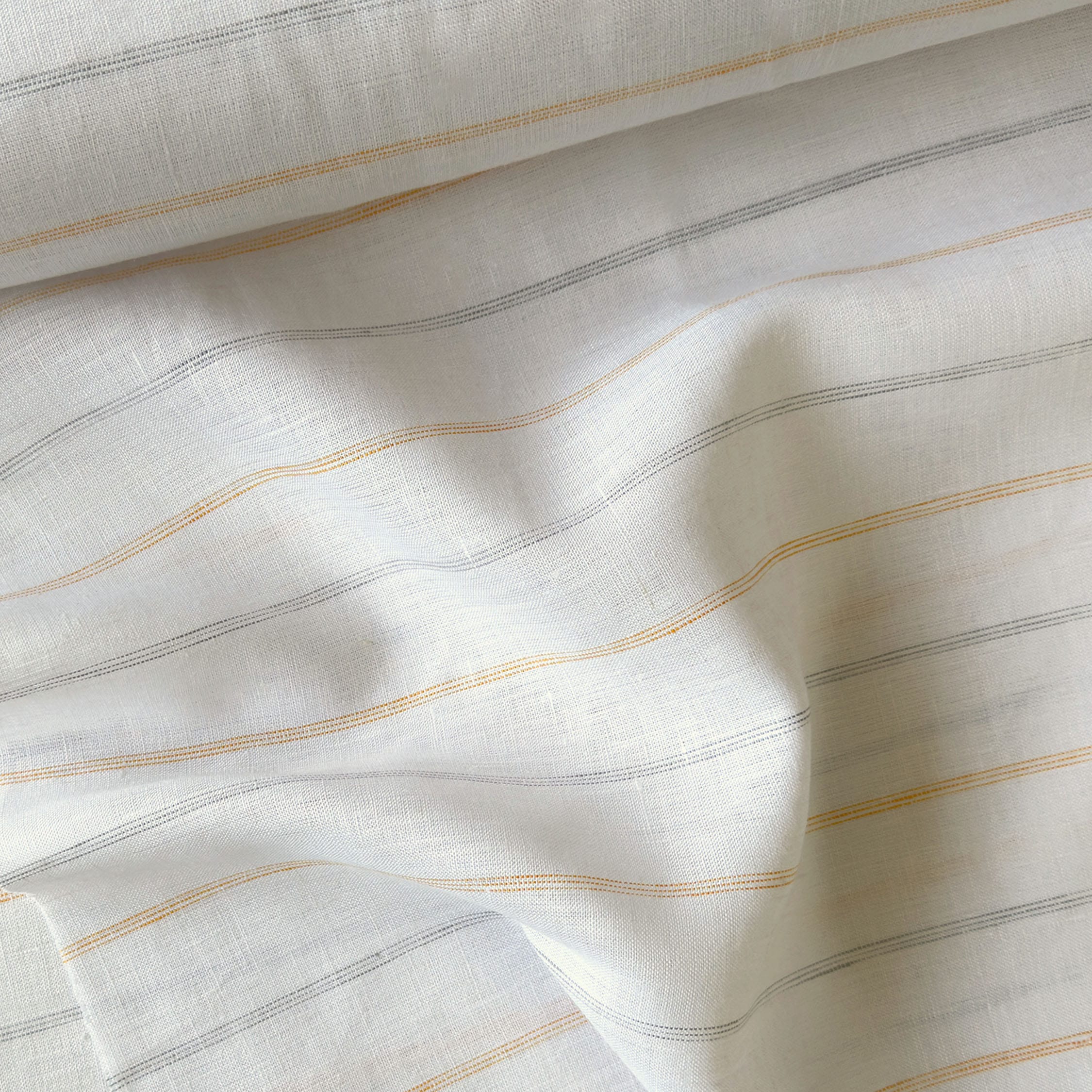 Premium Linen Stripes & Checks Fabric Pure White & Yellow-Grey Stripes 60 LEA Linen Fabric