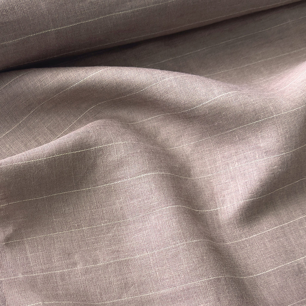 Premium Linen Stripes & Checks Fabric Rose Brown & Beige Stripes 60 LEA Linen Fabric