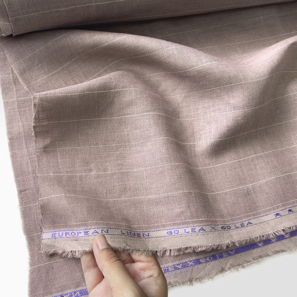 Premium Linen Stripes & Checks Fabric Rose Brown & Beige Stripes 60 LEA Linen Fabric