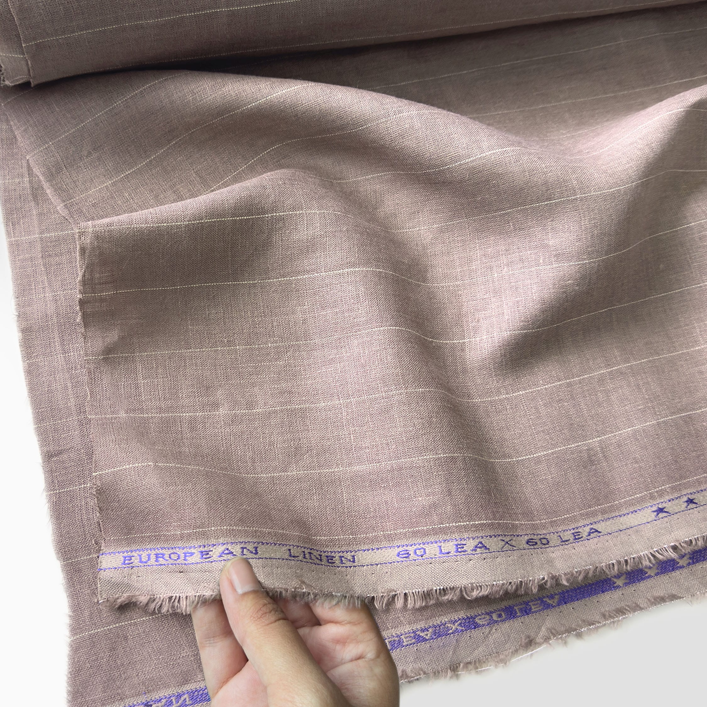 Premium Linen Stripes & Checks Fabric Rose Brown & Beige Stripes 60 LEA Linen Fabric