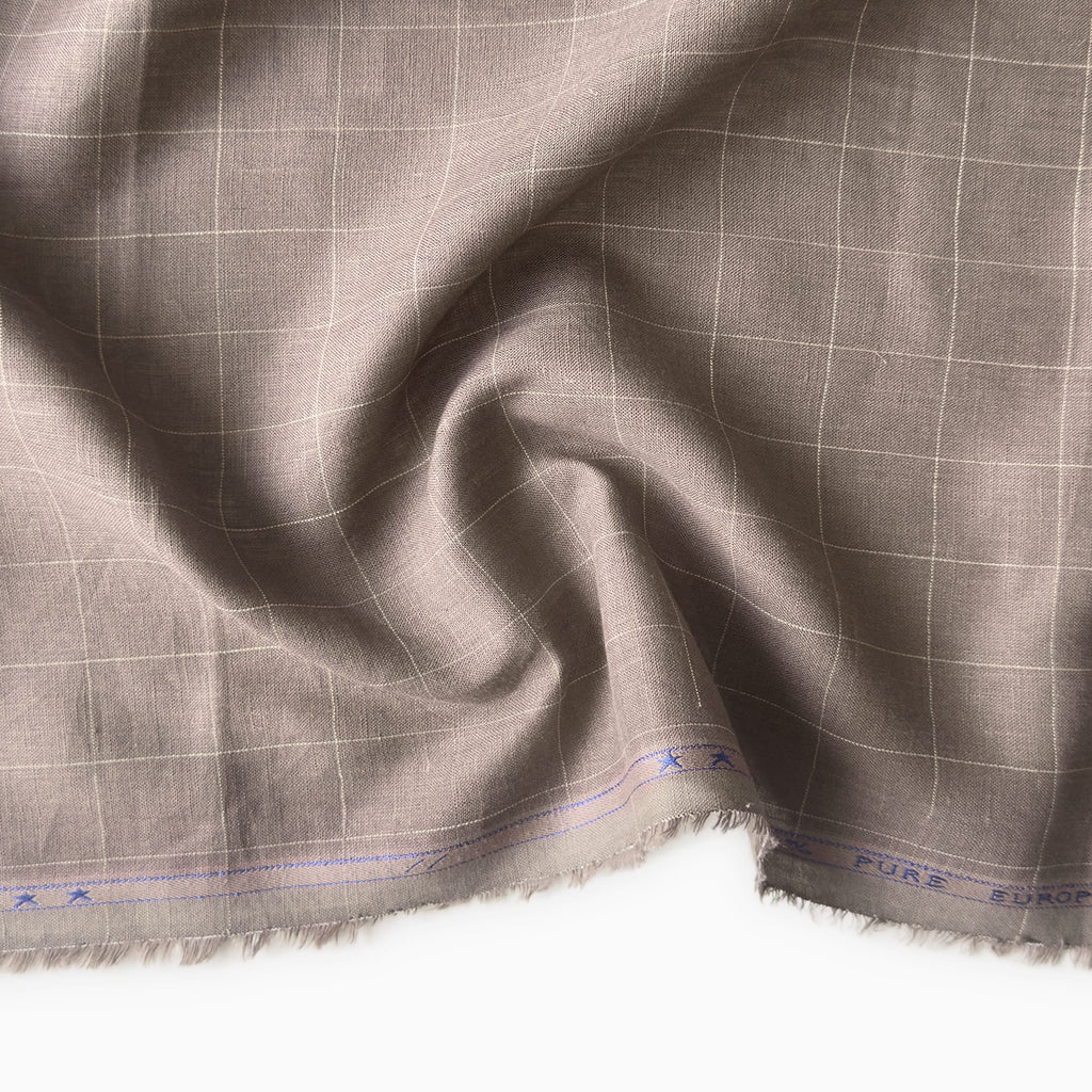 Premium Linen Stripes & Checks Fabric Rose Brown Checks 60 Lea Pure Linen